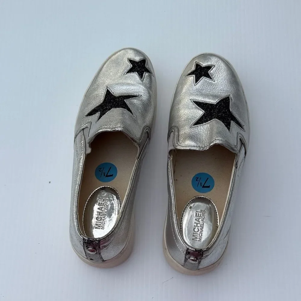 Michael Michael Kors Platform HJ17J Silver with Black Stars Sneakers Size 7.5